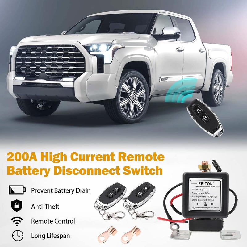 FEITON High Current Battery Disconnect Switch Remote Kill Switch for Car Truck 500A Starting 200A Rated DC12V Wireless Anti-Theft Prevent Battery Drain Battery Disconnect Switch Isolator - Image 4